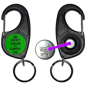 Green Keep Calm and Carry On - Carabiner £1/€1 Shopping token Key Ring Green Keep Calm and Carry On - Carabiner £1/€1 Shopping token Key Ring