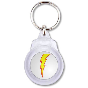 Lightning Bolt White - Round Plastic Key Ring