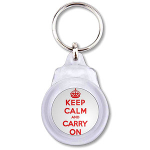 White Red Keep Calm and Carry On - Round Plastic Key Ring White Red Keep Calm and Carry On - Round Plastic Key Ring