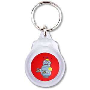 Red Boy Robot - Round Plastic Key Ring