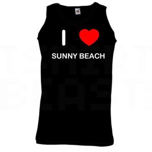 I Love Heart Sunny Beach - Quality Printed Cotton Gym Vest