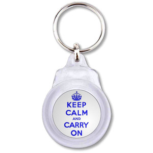 White Blue Keep Calm and Carry On - Round Plastic Key Ring White Blue Keep Calm and Carry On - Round Plastic Key Ring