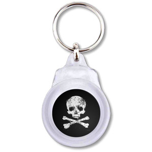 Distressed Skull and Crossbones - Round Plastic Key Ring Distressed Skull and Crossbones - Round Plastic Key Ring