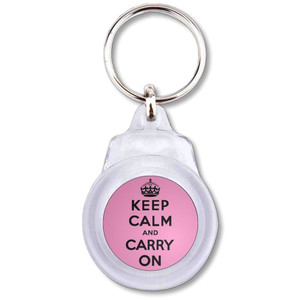 Pink Keep Calm and Carry On - Round Plastic Key Ring Pink Keep Calm and Carry On - Round Plastic Key Ring