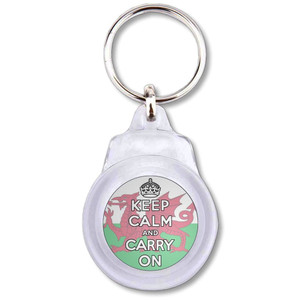 Wales Flag Keep Calm and Carry On - Round Plastic Key Ring Wales Flag Keep Calm and Carry On - Round Plastic Key Ring