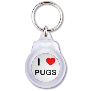 I Love Pugs - Round Plastic Key Ring I Love Pugs - Round Plastic Key Ring