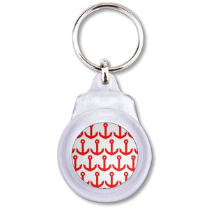 Anchor Red Pattern - Round Plastic Key Ring Anchor Red Pattern - Round Plastic Key Ring
