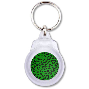 Green Leopard Print - Round Plastic Key Ring Green Leopard Print - Round Plastic Key Ring