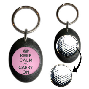 Pink Keep Calm and Carry On - Golf Ball Marker Key Ring