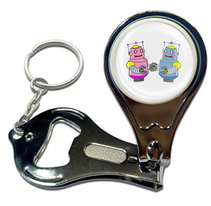 White Robot Couple - Nail Clipper Bottle Opener White Robot Couple - Nail Clipper Bottle Opener