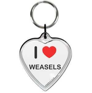 I Love Weasels Small Heart Shaped Key Ring