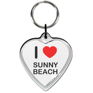 I Love Sunny Beach Small Heart Shaped Key Ring