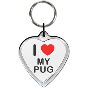 I Love My Pug Small Heart Shaped Key Ring I Love My Pug Small Heart Shaped Key Ring