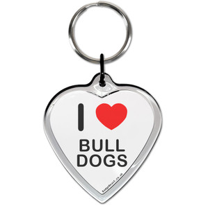 I Love Bull Dogs Small Heart Shaped Key Ring I Love Bull Dogs Small Heart Shaped Key Ring