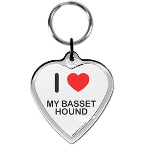 I Love My Basset Hound Small Heart Shaped Key Ring