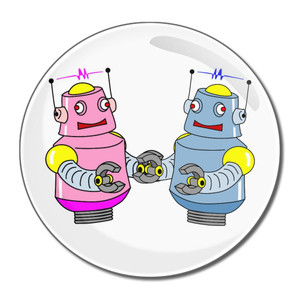 White Robot Couple - Round Compact Mirror