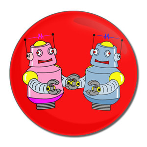 Red Robot Couple - Round Compact Mirror Red Robot Couple - Round Compact Mirror