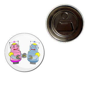 White Robot Couple - Fridge Magnet Bottle Opener White Robot Couple - Fridge Magnet Bottle Opener
