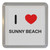 I Love Sunny Beach - Plastic Tea Coaster / Beer Mat