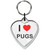 I Love Pugs Small Heart Shaped Key Ring