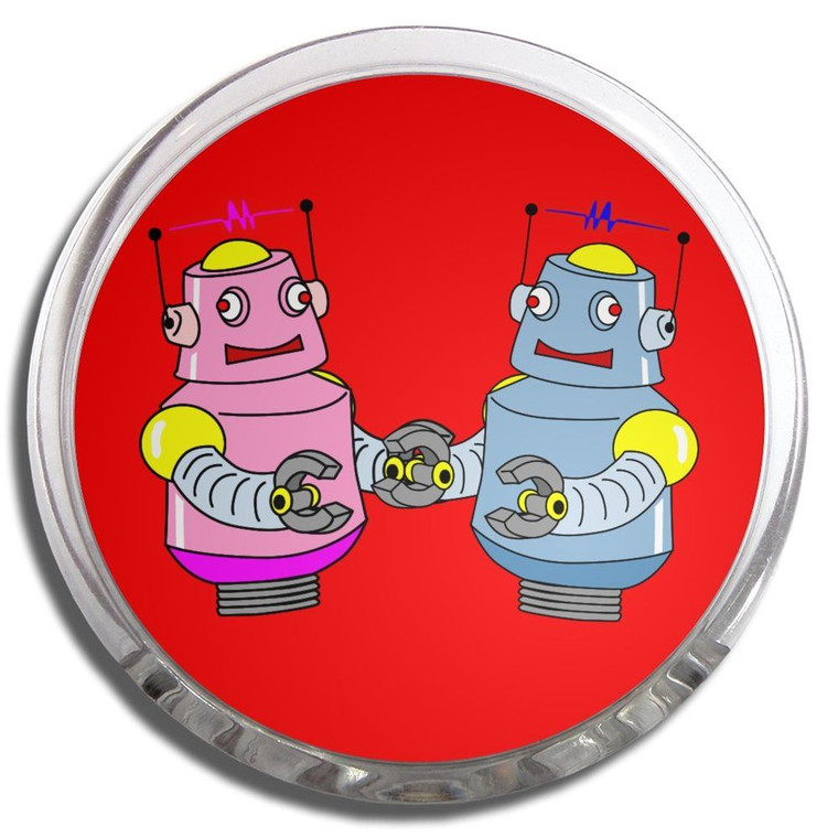 Red Robot Couple - Fridge Magnet Memo Clip