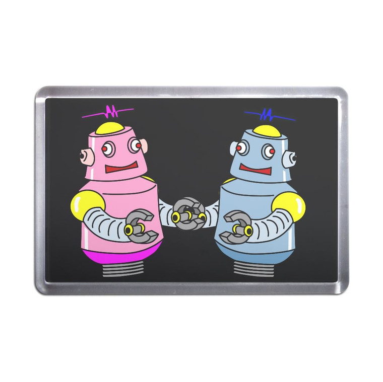 Black Robot Couple - Plastic Fridge Magnet