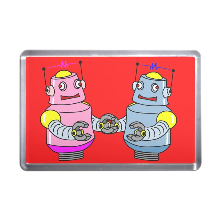 Red Robot Couple - Plastic Fridge Magnet