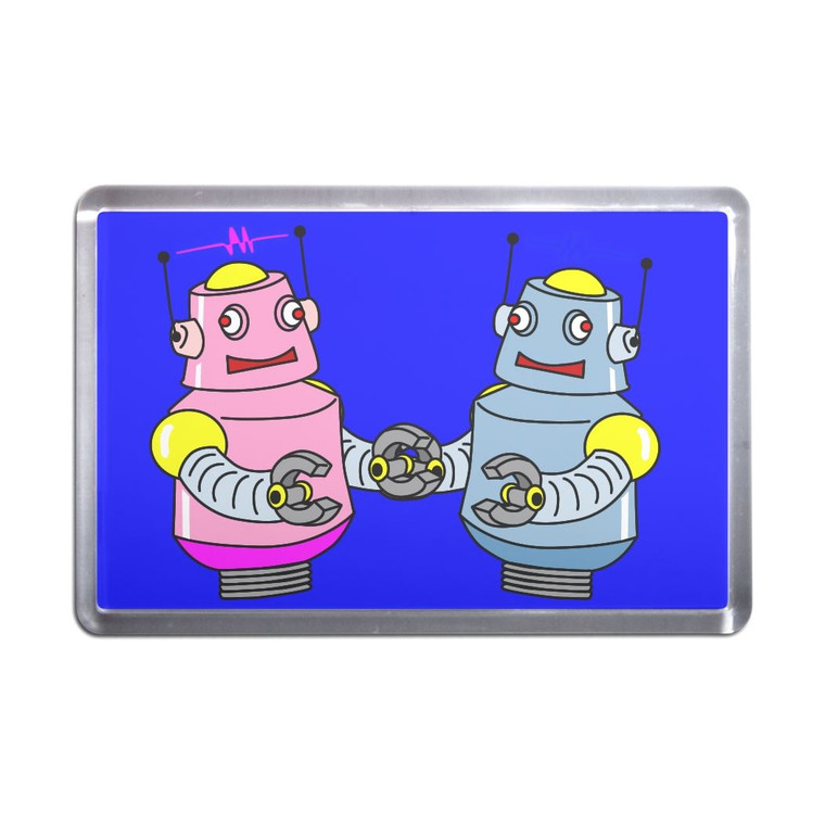 Blue Robot Couple - Plastic Fridge Magnet