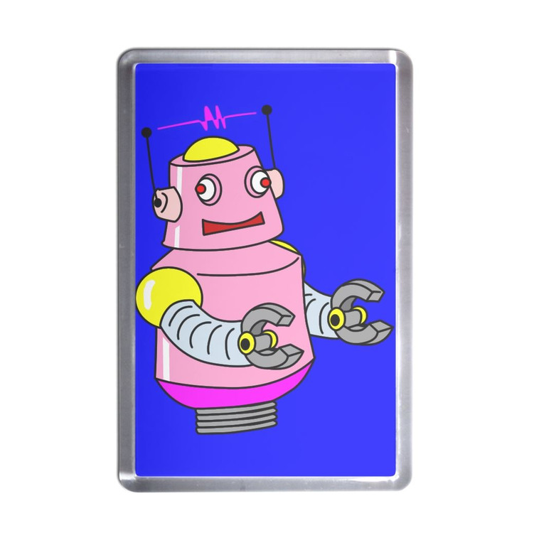 Blue Girl Robot - Plastic Fridge Magnet