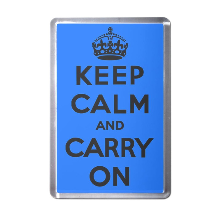 Blue Keep Calm and Carry On - Plastic Fridge Magnet