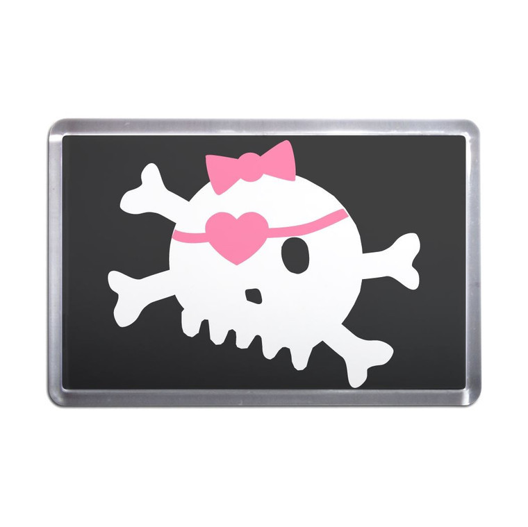 Black Skull with Bow - Plastic Fridge Magnet