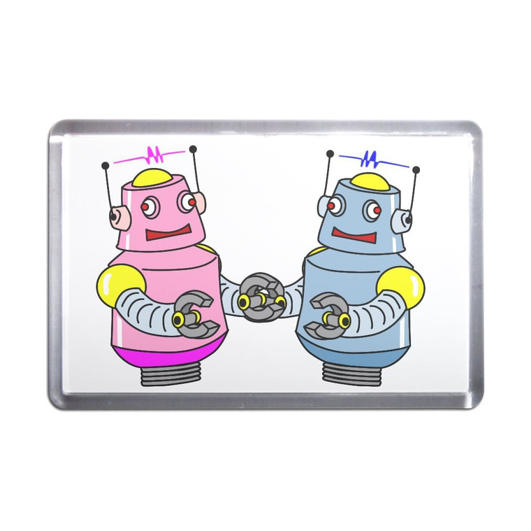 White Robot Couple - Plastic Fridge Magnet