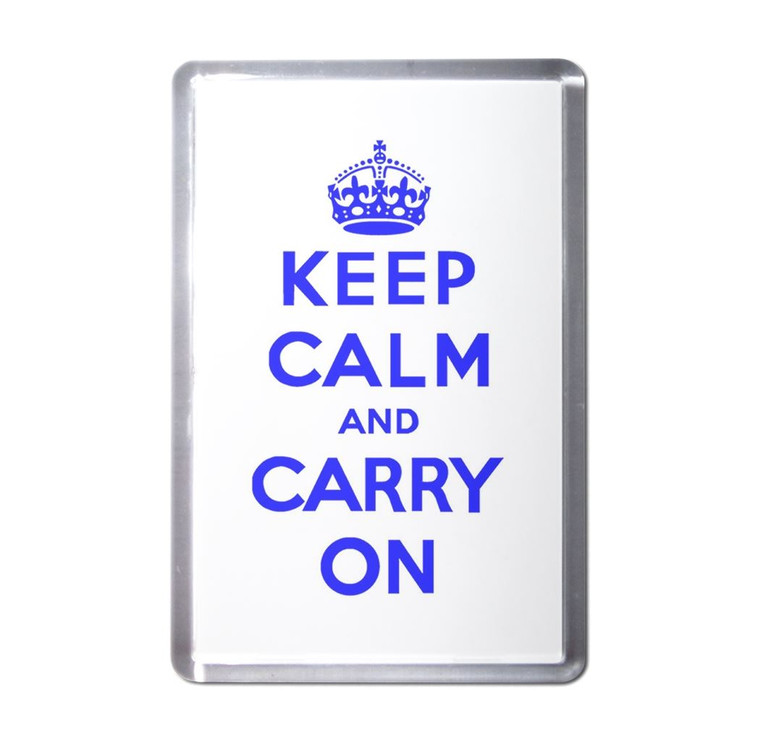 White Blue Keep Calm and Carry On - Plastic Fridge Magnet