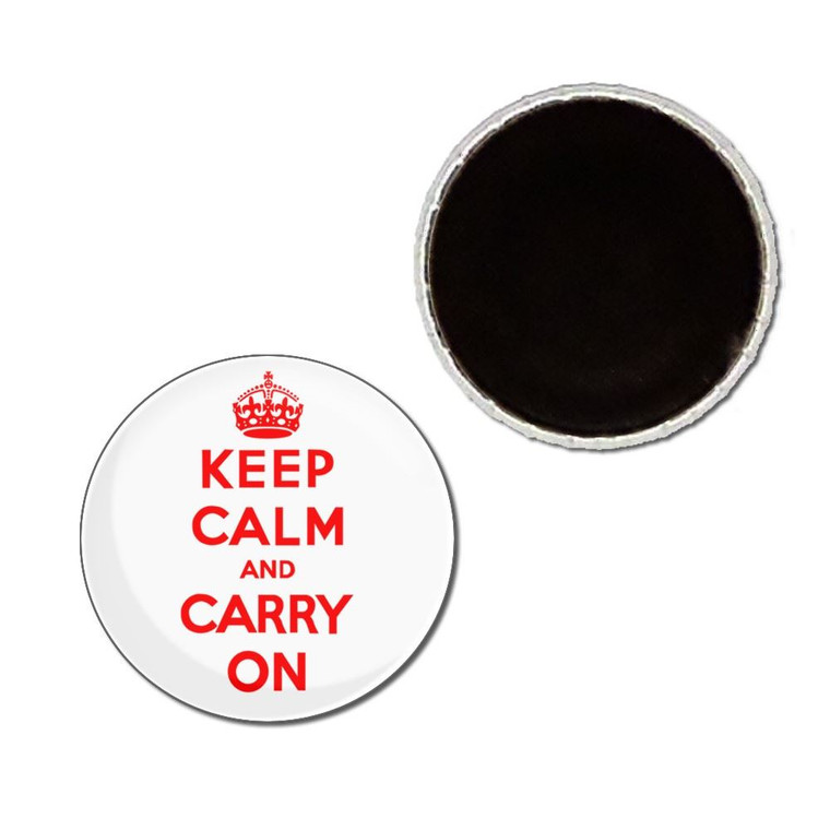 White Red Keep Calm and Carry On - Button Badge Fridge Magnet