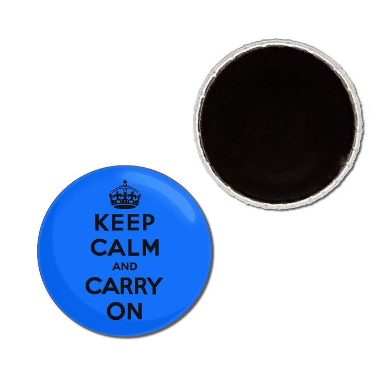 Blue Keep Calm and Carry On - Button Badge Fridge Magnet