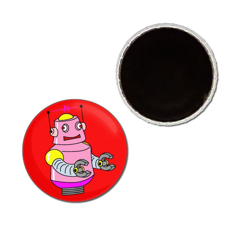 Red Girl Robot - Button Badge Fridge Magnet