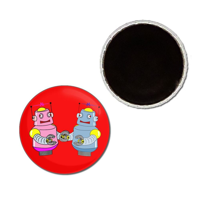 Red Robot Couple - Button Badge Fridge Magnet