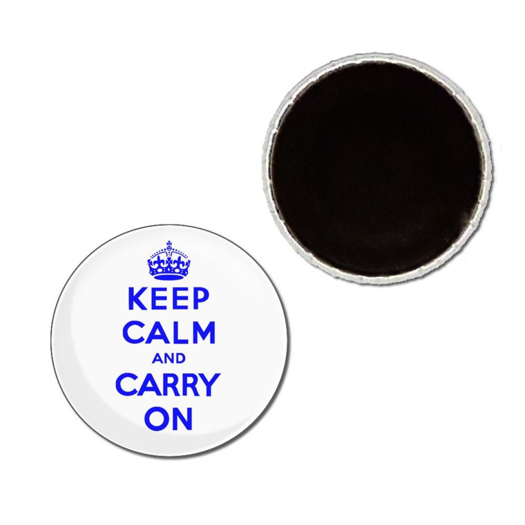 White Blue Keep Calm and Carry On - Button Badge Fridge Magnet