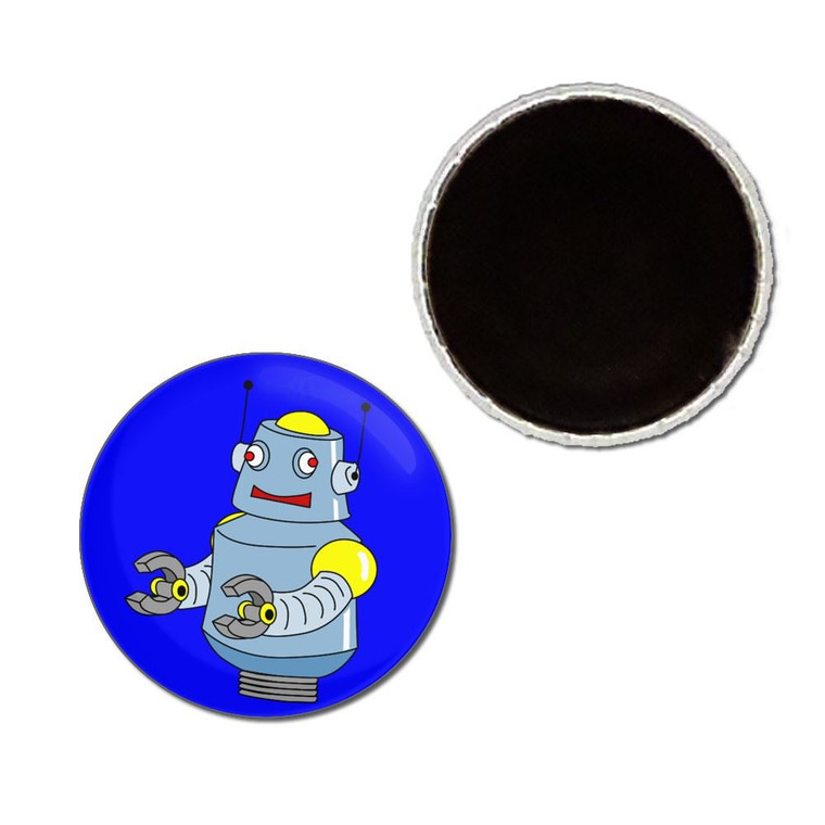 Blue Boy Robot - Button Badge Fridge Magnet