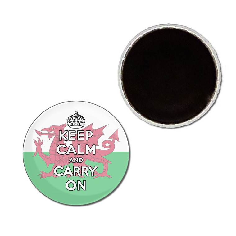 Wales Flag Keep Calm and Carry On - Button Badge Fridge Magnet