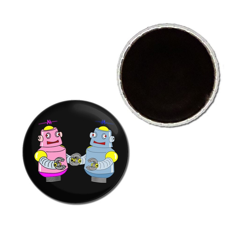 Black Robot Couple - Button Badge Fridge Magnet