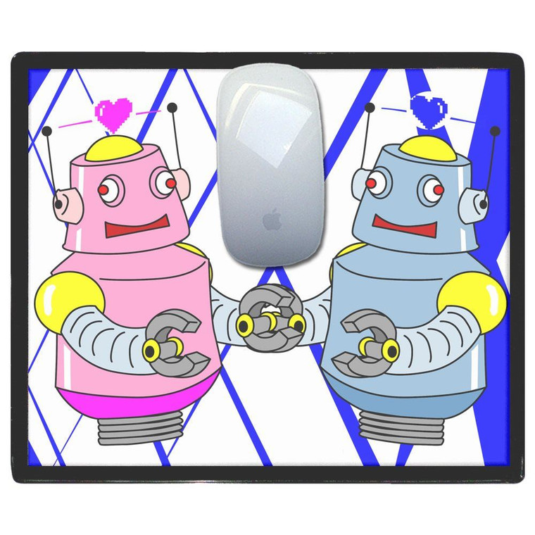 Blue Robot Couple - Mouse Mat