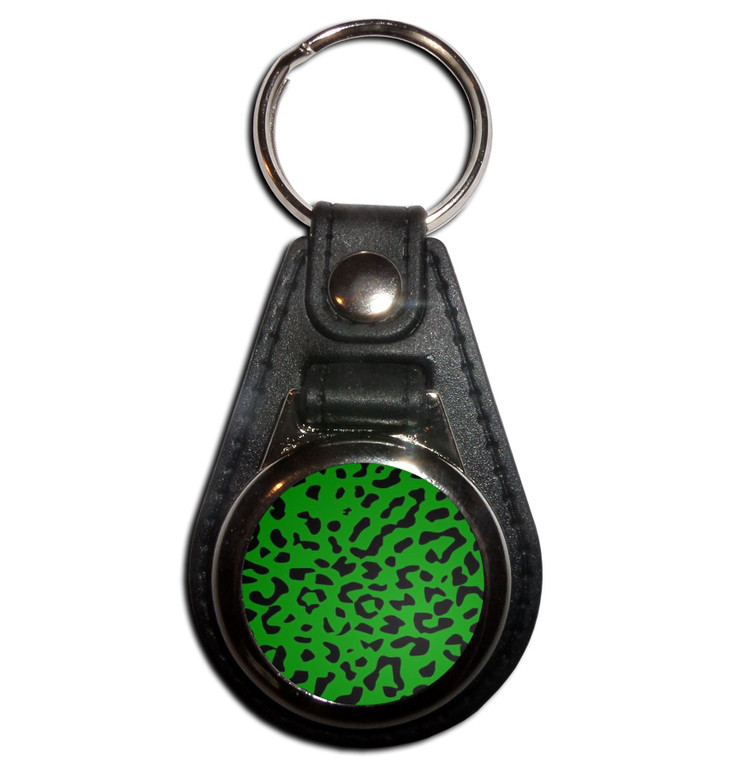 Green Leopard Print - Plastic Medallion Key Ring