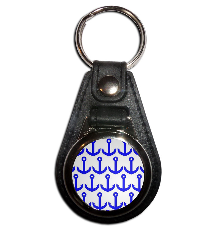 Anchor Blue Pattern - Plastic Medallion Key Ring