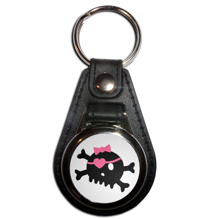 White Skull with Bow - Plastic Medallion Key Ring