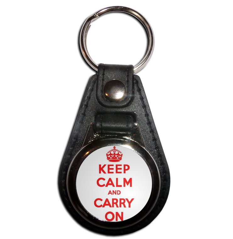 White Red Keep Calm and Carry On - Plastic Medallion Key Ring