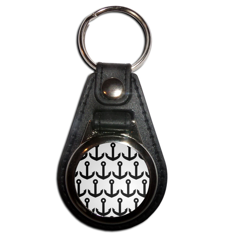 Anchor Black Pattern - Plastic Medallion Key Ring