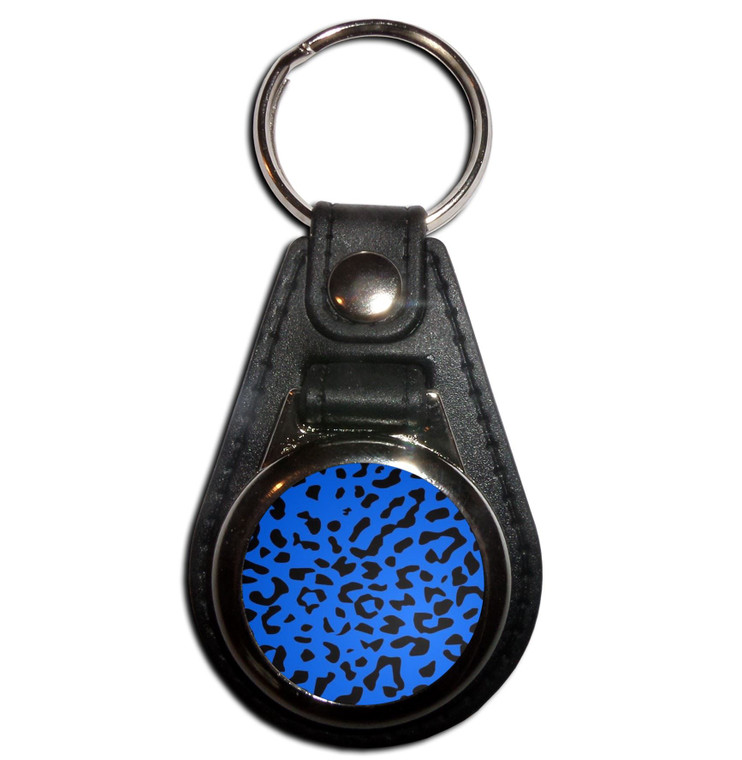Blue Leopard Print - Plastic Medallion Key Ring