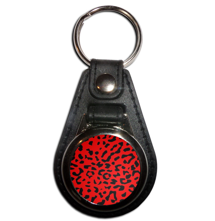 Red Leopard Print - Plastic Medallion Key Ring