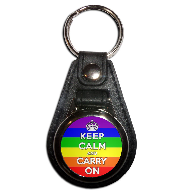 Gay Flag Keep Calm and Carry On - Plastic Medallion Key Ring